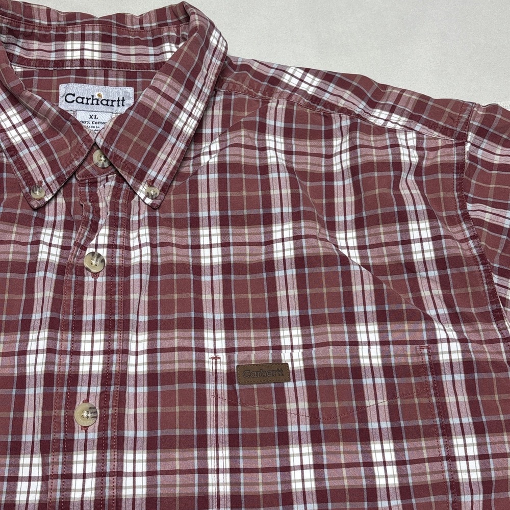 Carhartt Men's XL Red Plaid Button Front Cotton Short Sleeve Shirt